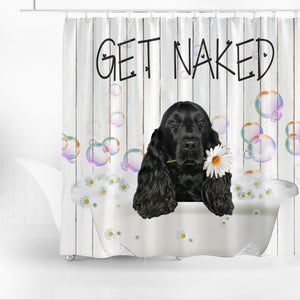 Black Cocker Spaniel Get Naked Daisy Shower Curtain
