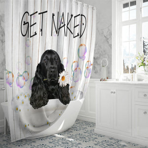 Black Cocker Spaniel Get Naked Daisy Shower Curtain