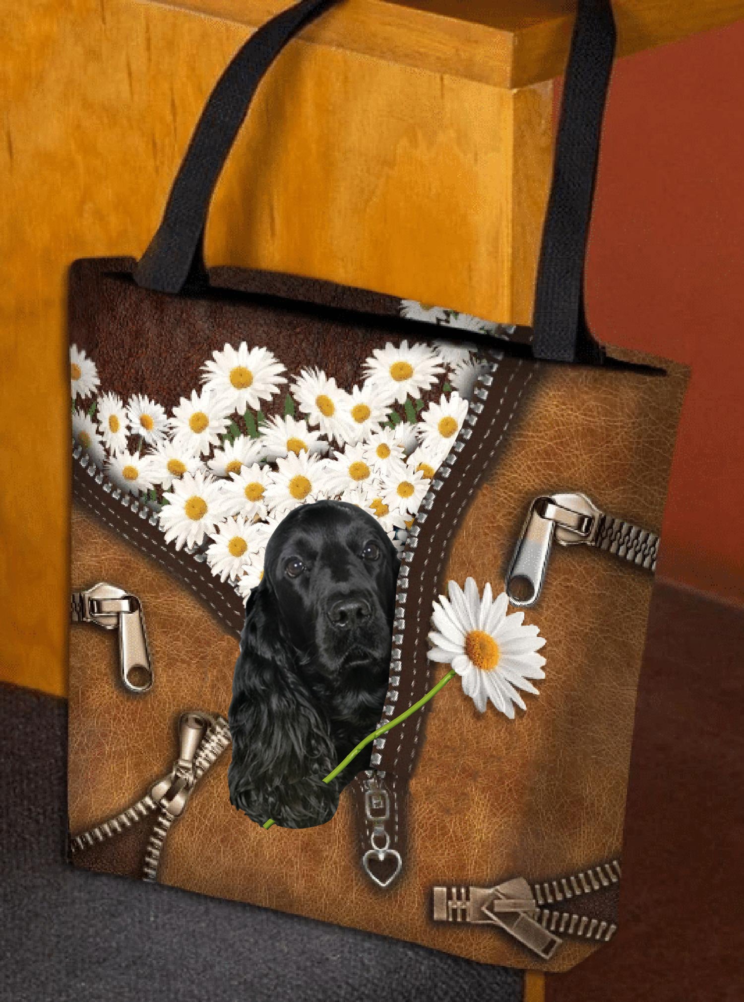 Black Cocker Spaniel Daisy Women Tote Bag