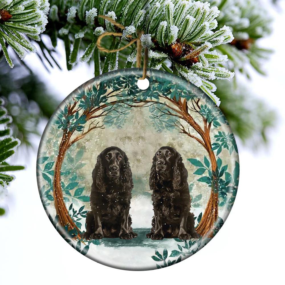 Black Cocker Spaniels Among Forest Porcelain/Ceramic Ornament