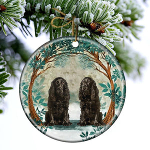 Black Cocker Spaniels Among Forest Porcelain/Ceramic Ornament