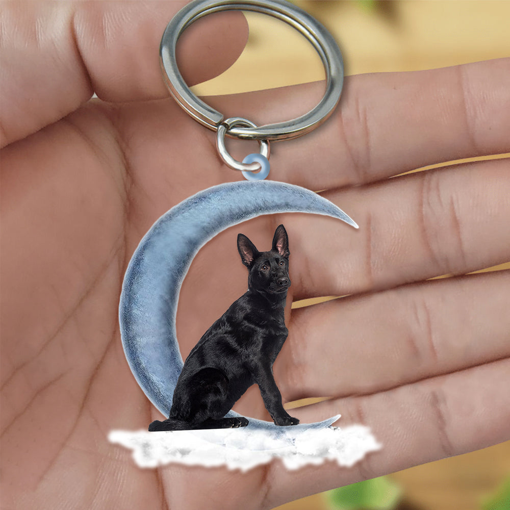 Black German Shepherd Dog Sitting On The Moon Flat Acrylic Keychain