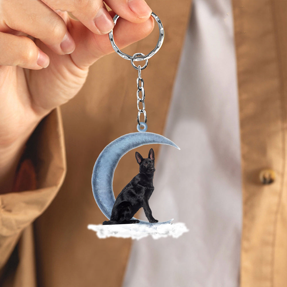 Black German Shepherd Dog Sitting On The Moon Flat Acrylic Keychain