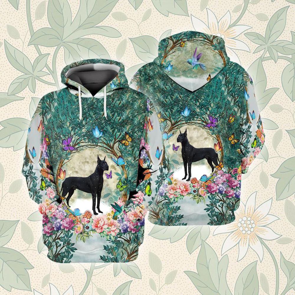 Black Great Dane Among Forest Unisex Hoodie