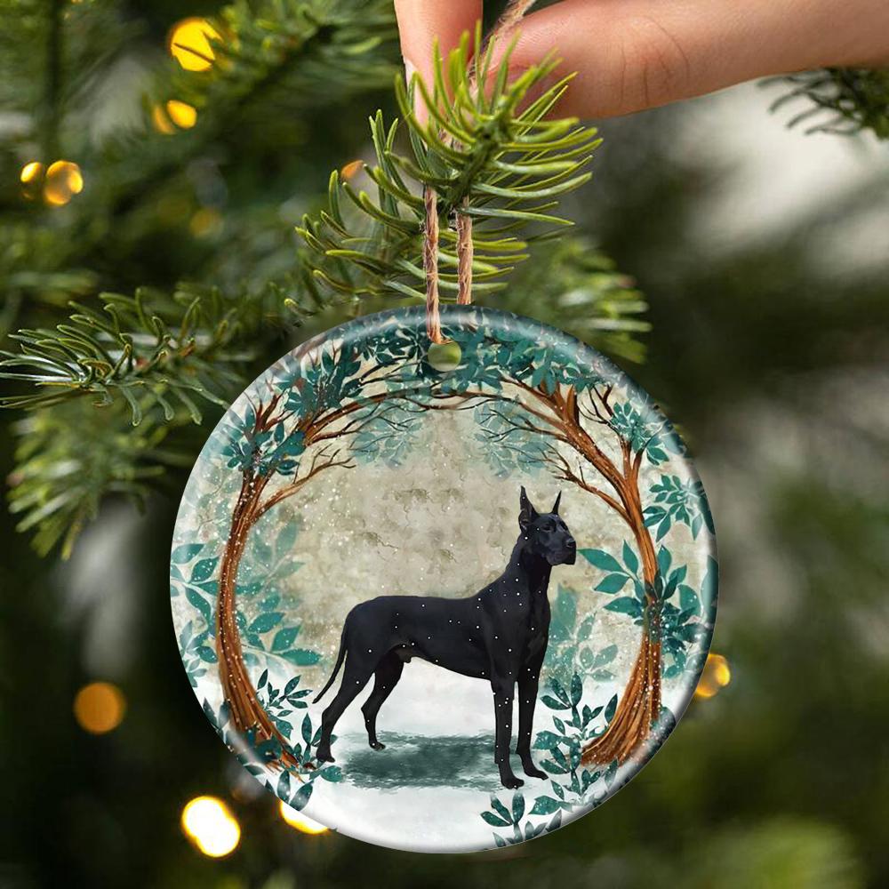 Black Great Dane Among Forest Porcelain/Ceramic Ornament