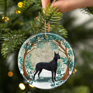 Black Great Dane Among Forest Porcelain/Ceramic Ornament