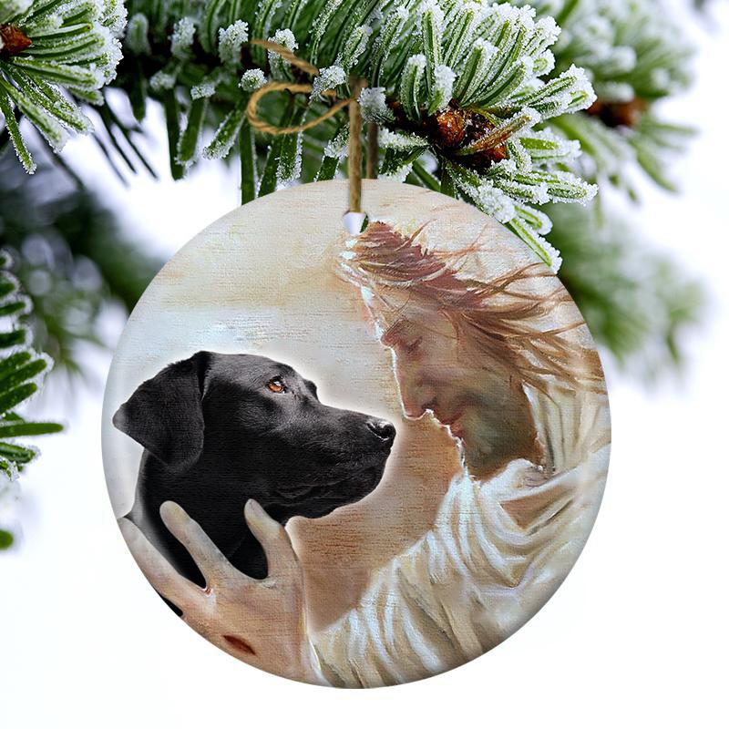 New Release -Black Labrador Retriever With God Porcelain/Ceramic Ornament