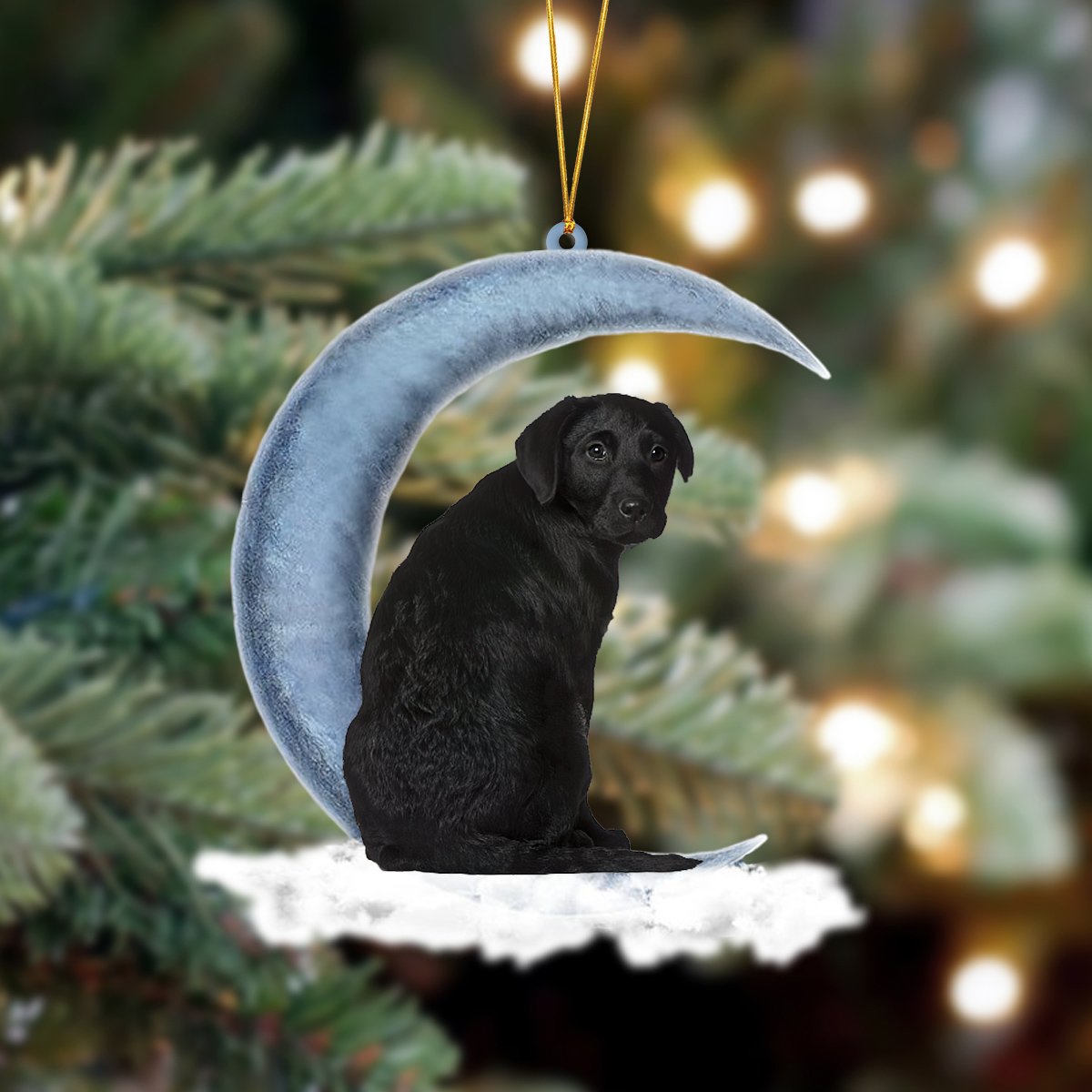 Black Labrador Retriever Sits On The Moon Hanging Ornament