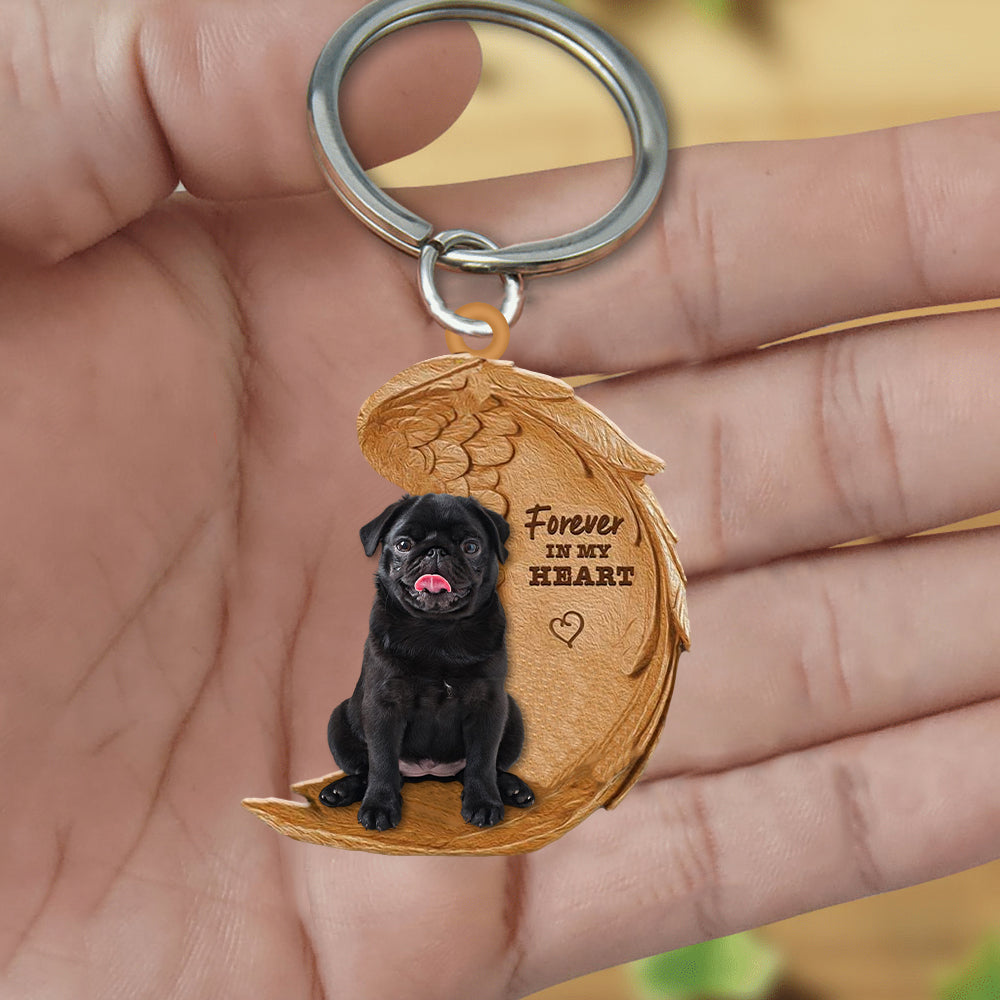 Black Pug Forever In My Heart Flat Acrylic Keychain