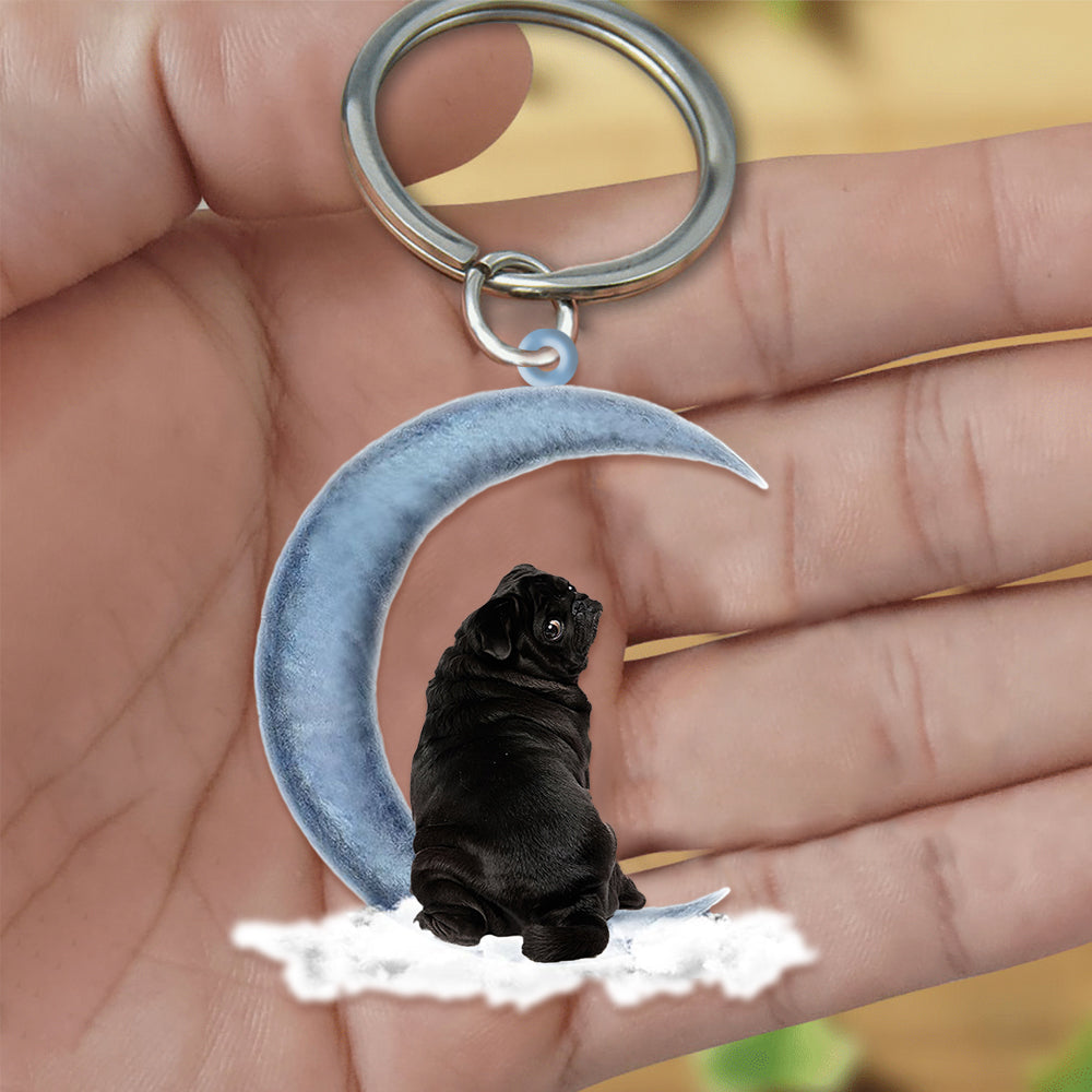 Black Pug Dog On The Moon Flat Acrylic Keychain