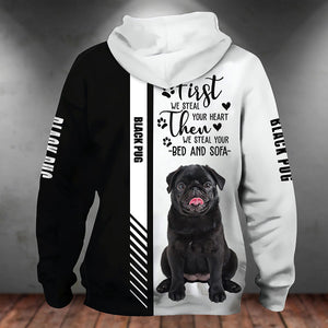 Black Pug-First We Steal Your Heart Unisex Hoodie
