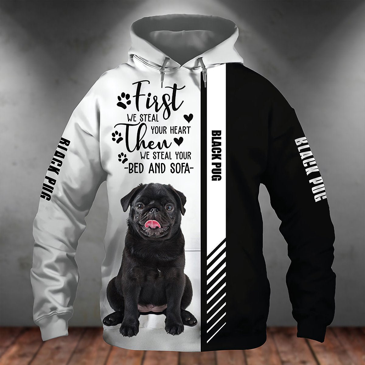 Black Pug-First We Steal Your Heart Unisex Hoodie
