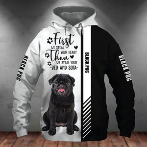 Black Pug-First We Steal Your Heart Unisex Hoodie