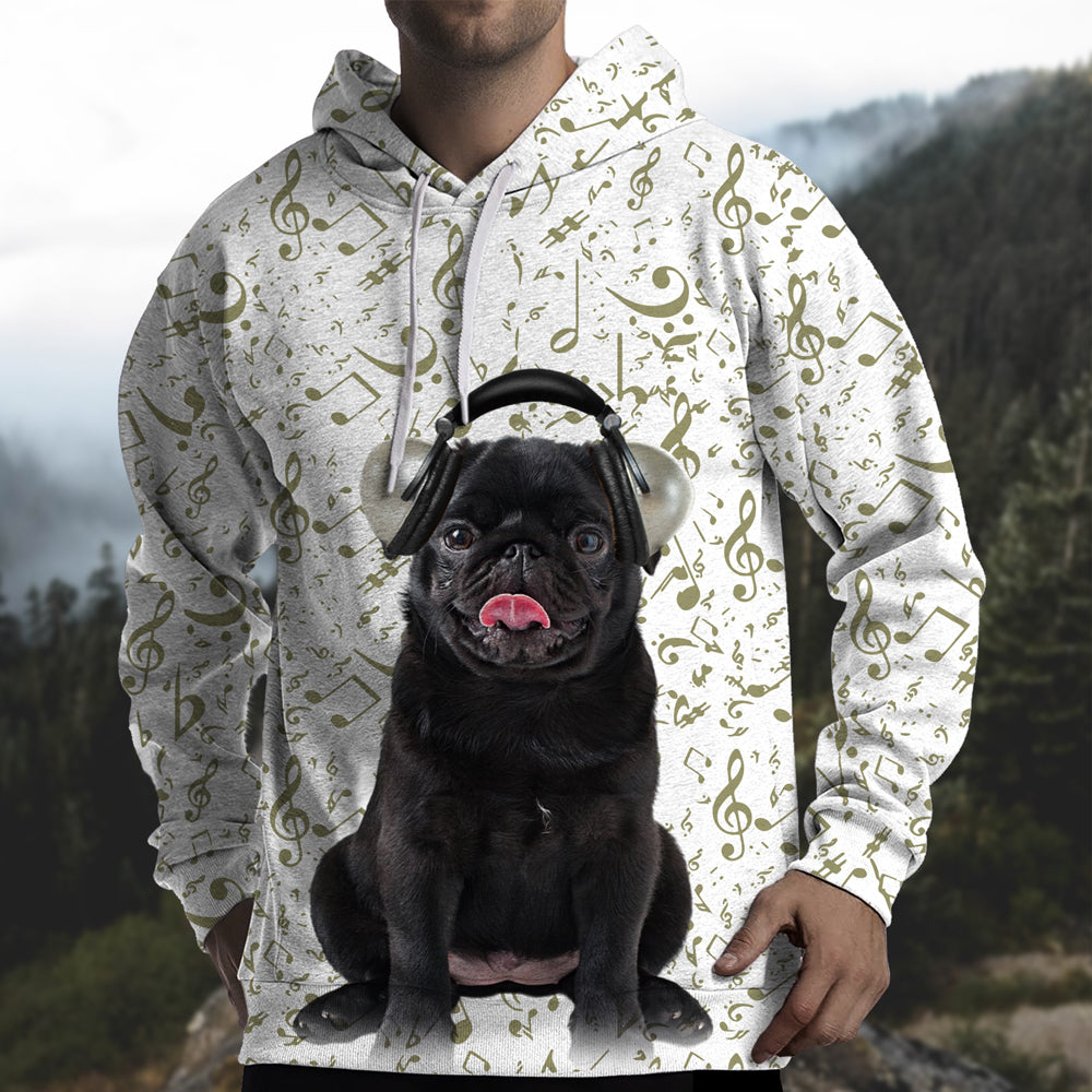 Great Music With Black Pug Unisex Hoodie