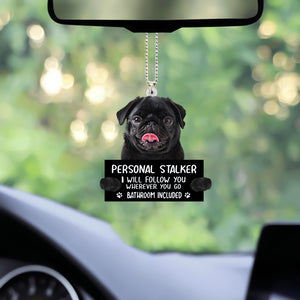 Black Pug Personal Stalker Car Hanging Ornament
