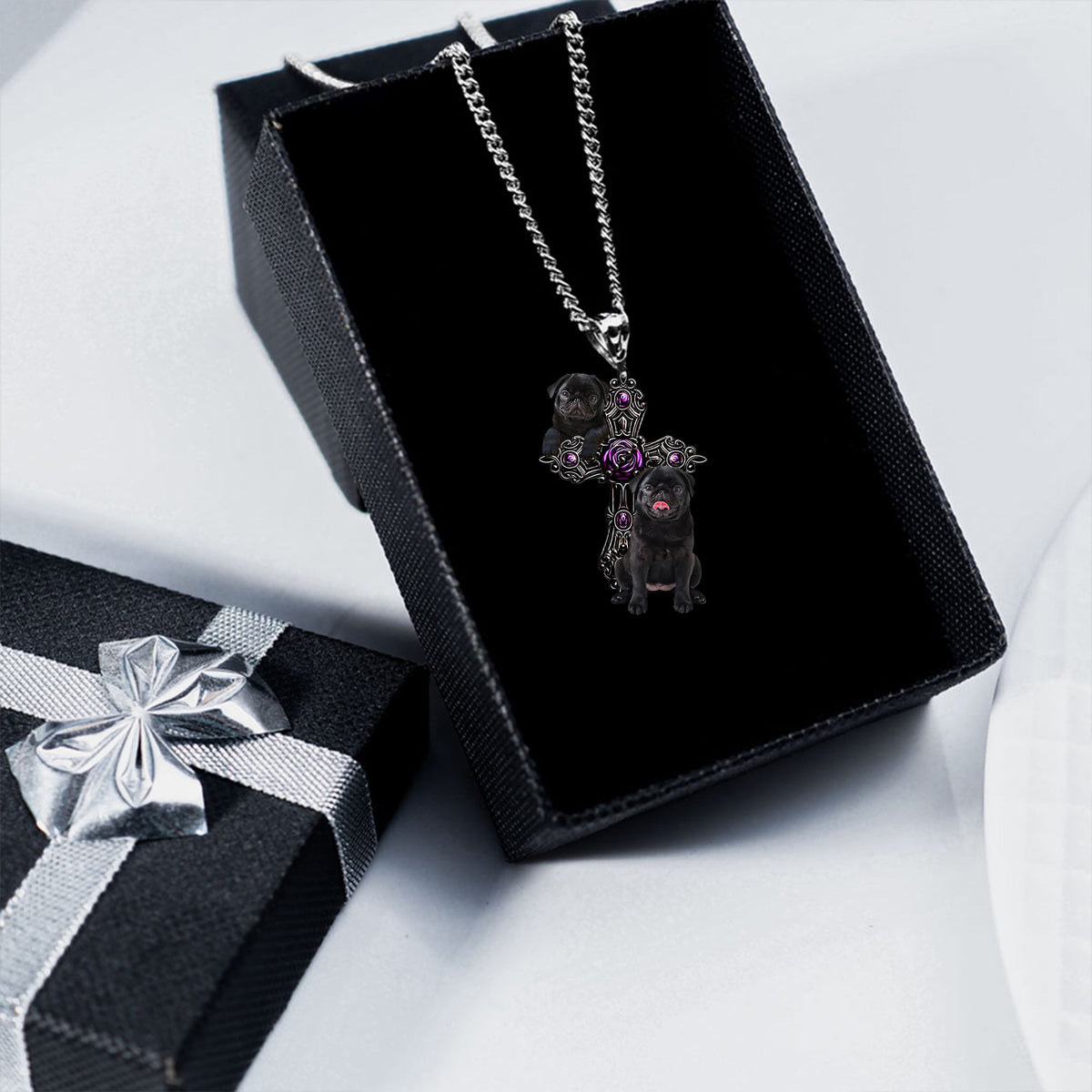Black Pug Pray For God Stainless Steel Necklace
