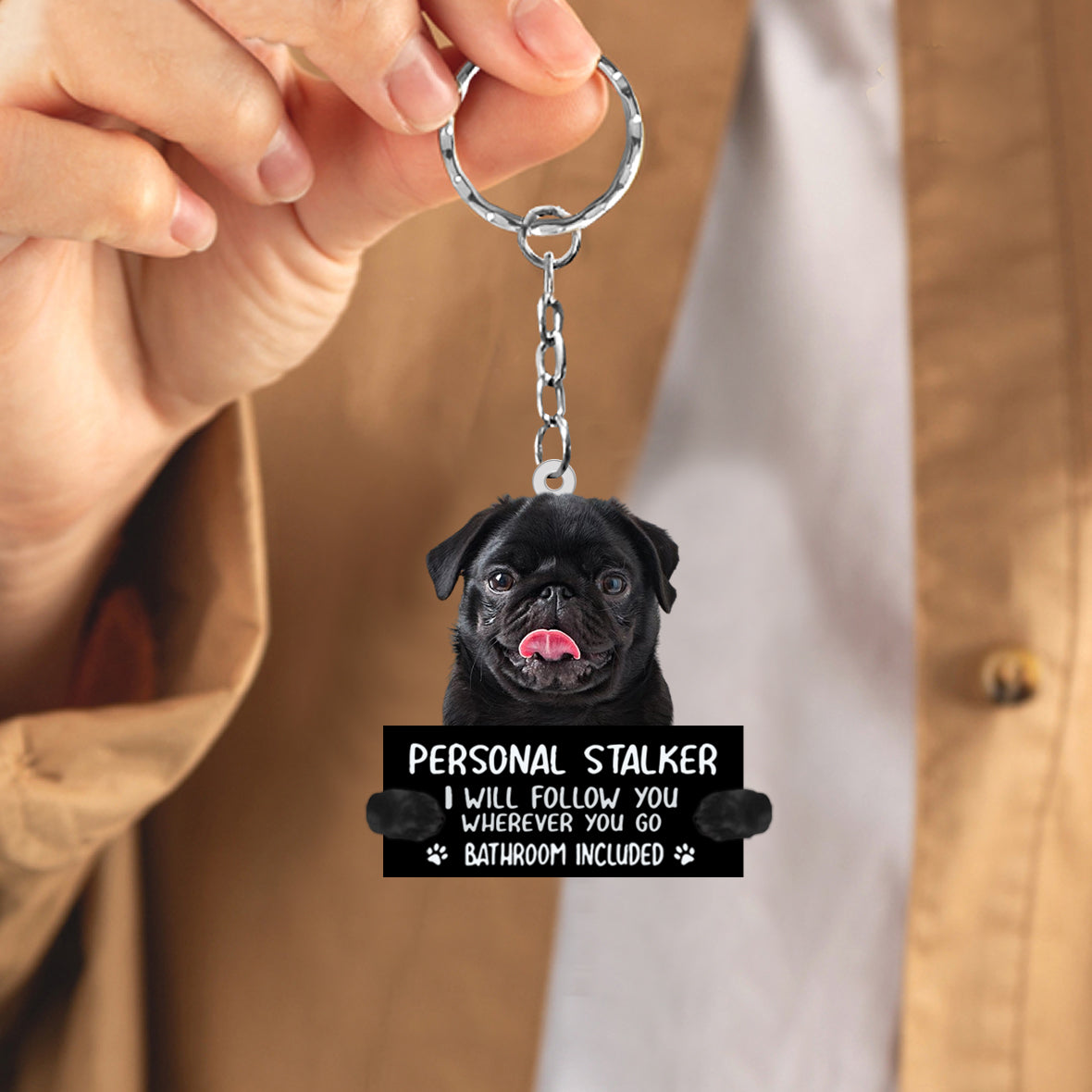 Black Pug Personal Stalker Acrylic Keychain