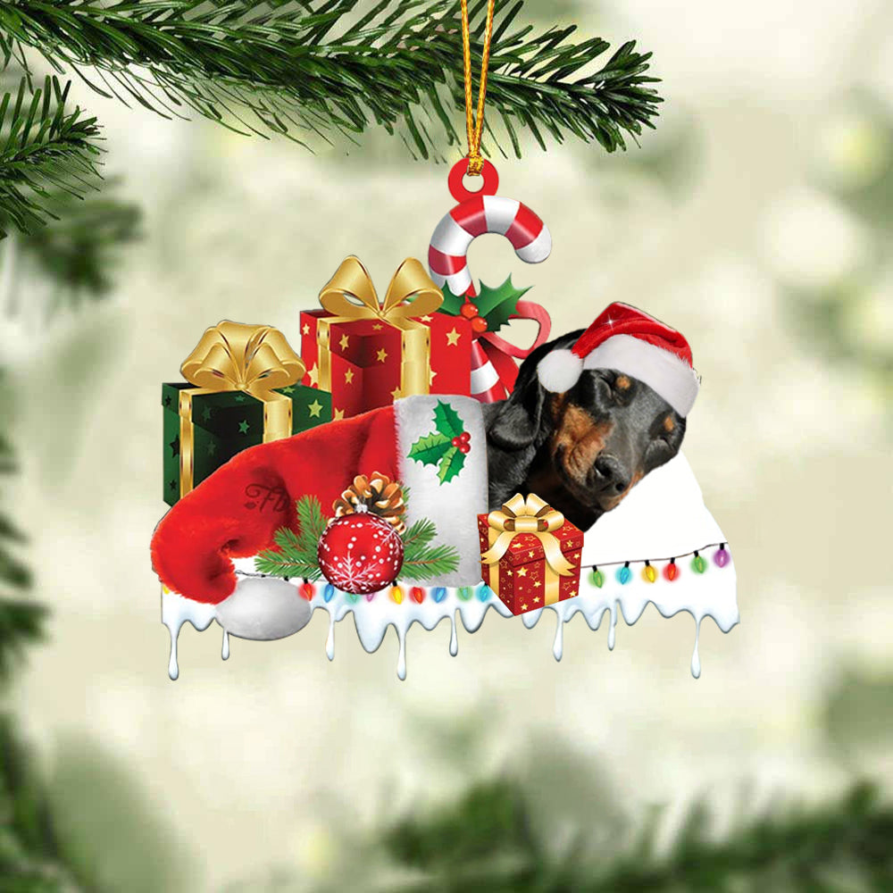 Black and tan dachshund Merry Christmas Hanging Ornament-0211