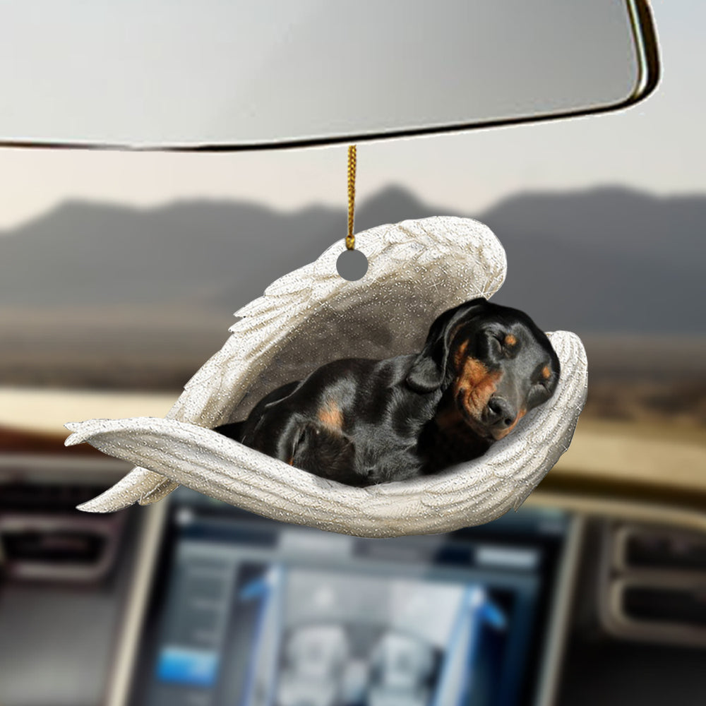 Black and tan dachshund Sleeping Angel Car Hanging Ornament