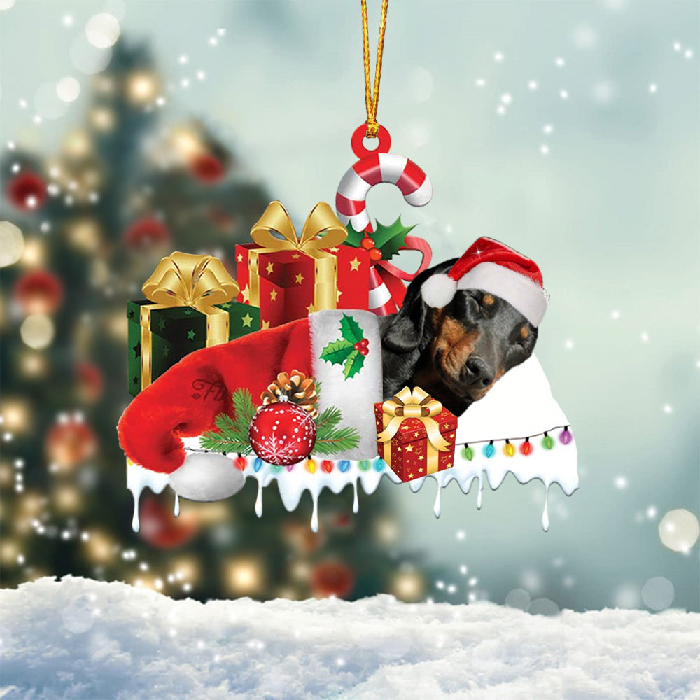 Black and tan dachshund Merry Christmas Hanging Ornament-0211