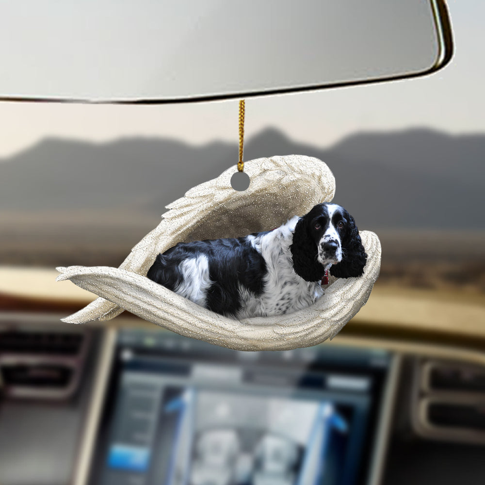 Black and white English springer Sleeping Angel Ornament Sleeping Angel Car Hanging Ornament