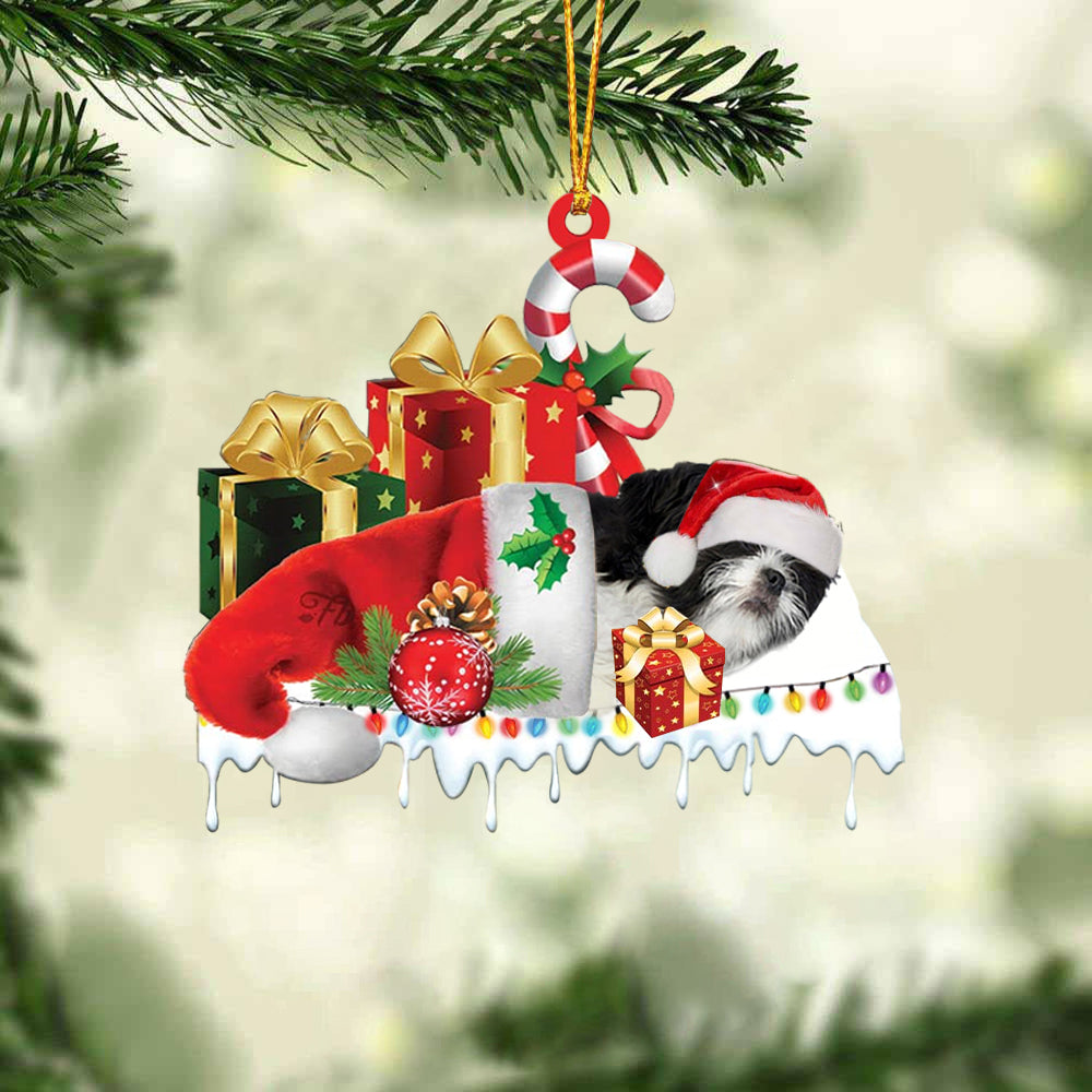 Black and white shih tzu Merry Christmas Hanging Ornament-0211
