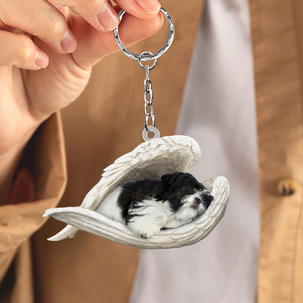 Black and white shih tzu Sleeping Angel Acrylic Keychain