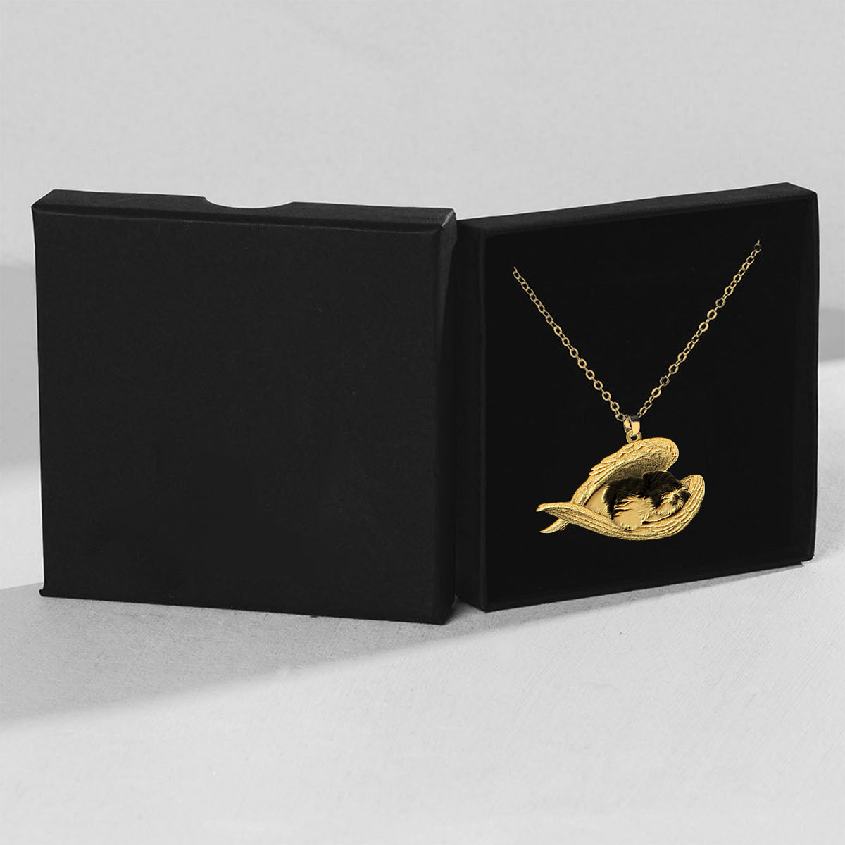 Black and white shih tzu Sleeping Angel Necklace