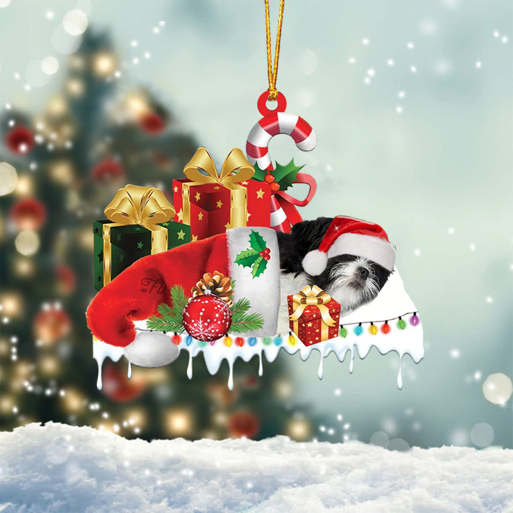 Black and white shih tzu Merry Christmas Hanging Ornament-0211