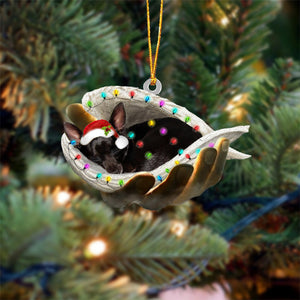 Black chihuahua Sleeping Angel In God Hand Christmas Ornament