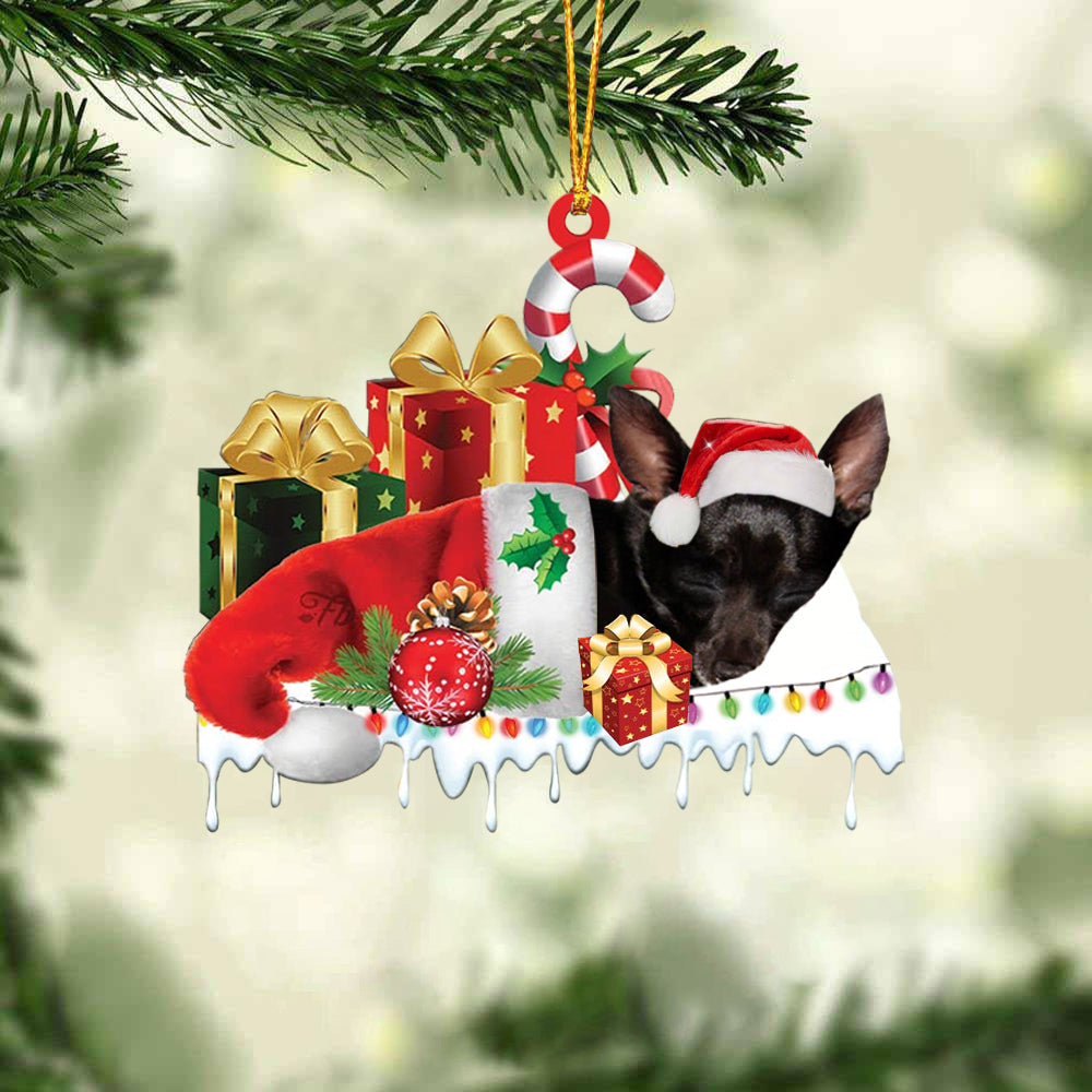 Black chihuahua Merry Christmas Hanging Ornament-0211