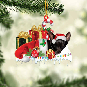 Black chihuahua Merry Christmas Hanging Ornament-0211