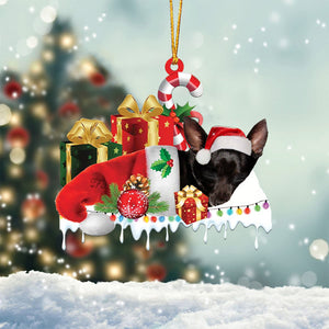Black chihuahua Merry Christmas Hanging Ornament-0211