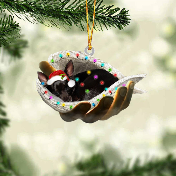 Black chihuahua Sleeping Angel In God Hand Christmas Ornament