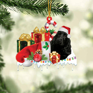 Black cocker spaniel Merry Christmas Hanging Ornament-0211