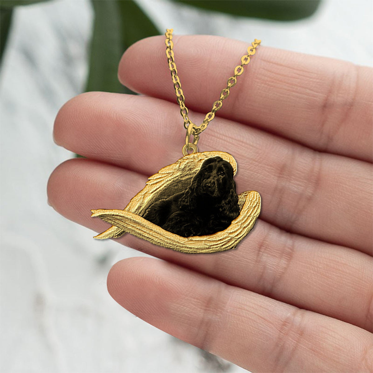 Black cocker spaniel Sleeping Angel Necklace