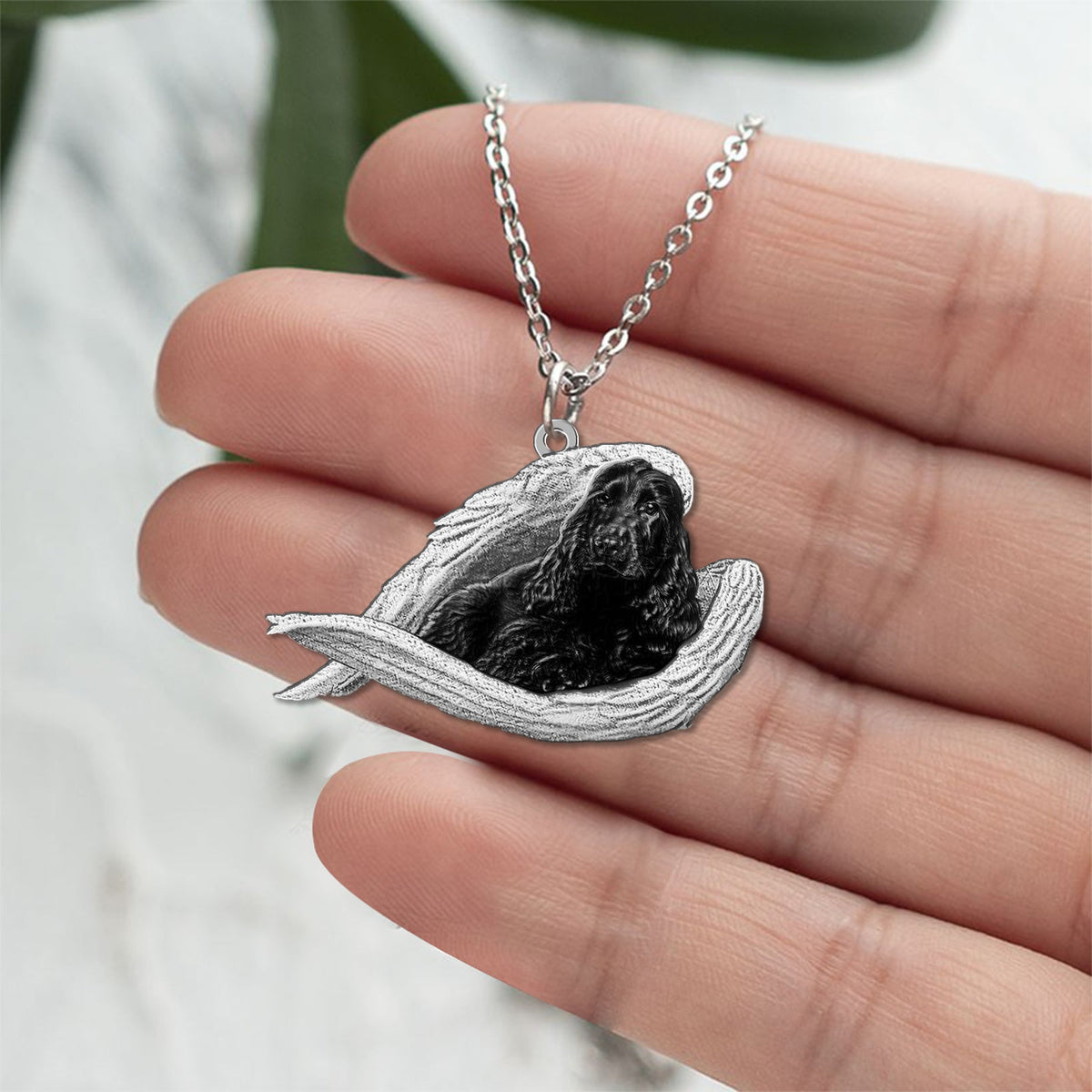 Black cocker spaniel Sleeping Angel Necklace