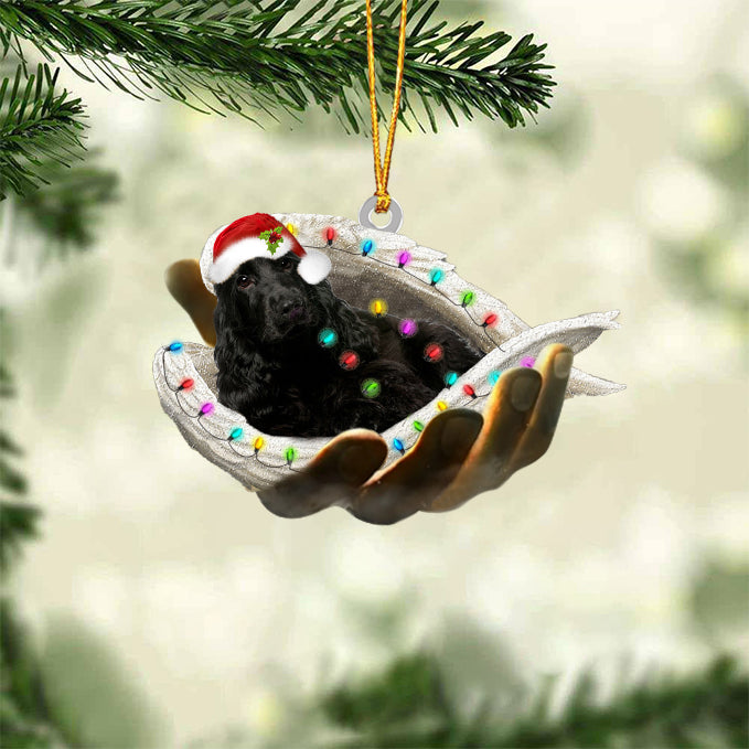 Black cocker spaniel Sleeping Angel In God Hand Christmas Ornament