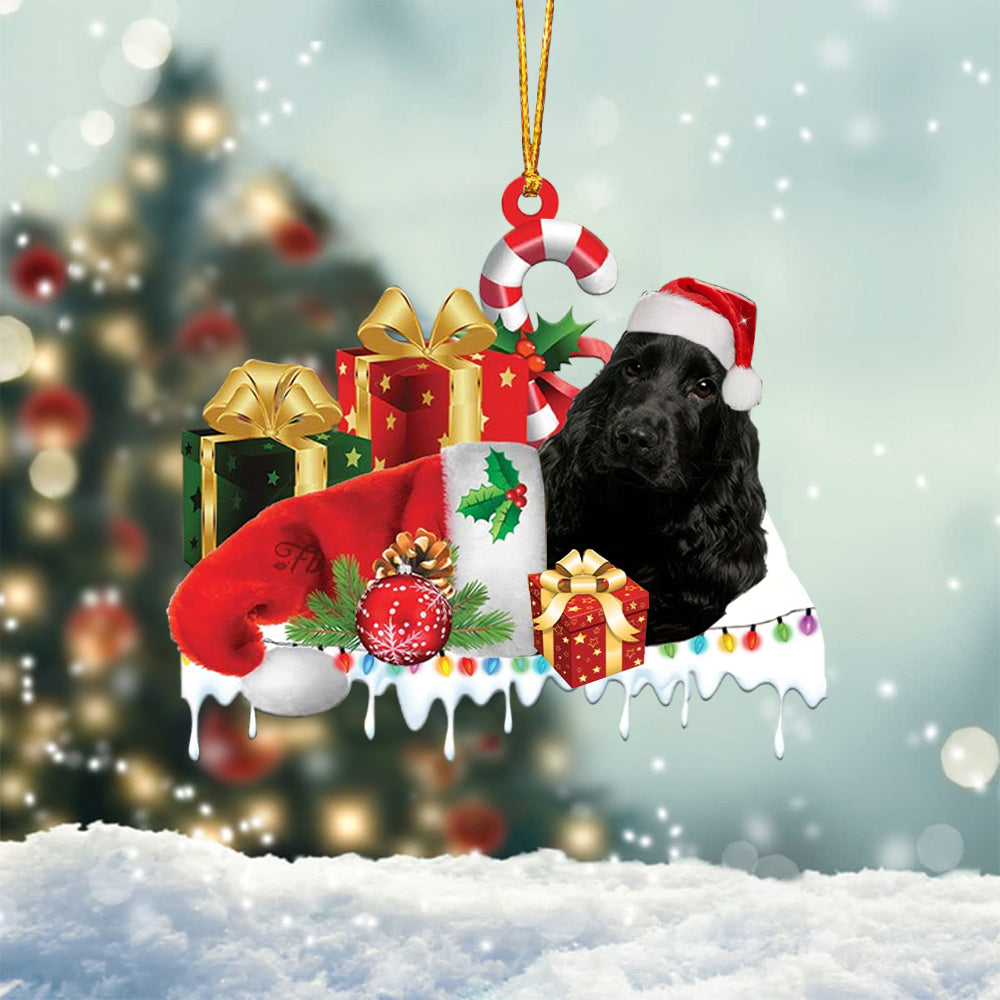 Black cocker spaniel Merry Christmas Hanging Ornament-0211