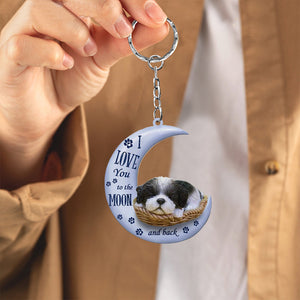 Black white shih tzu I Love You To The Moon And Back Flat Acrylic Keychain