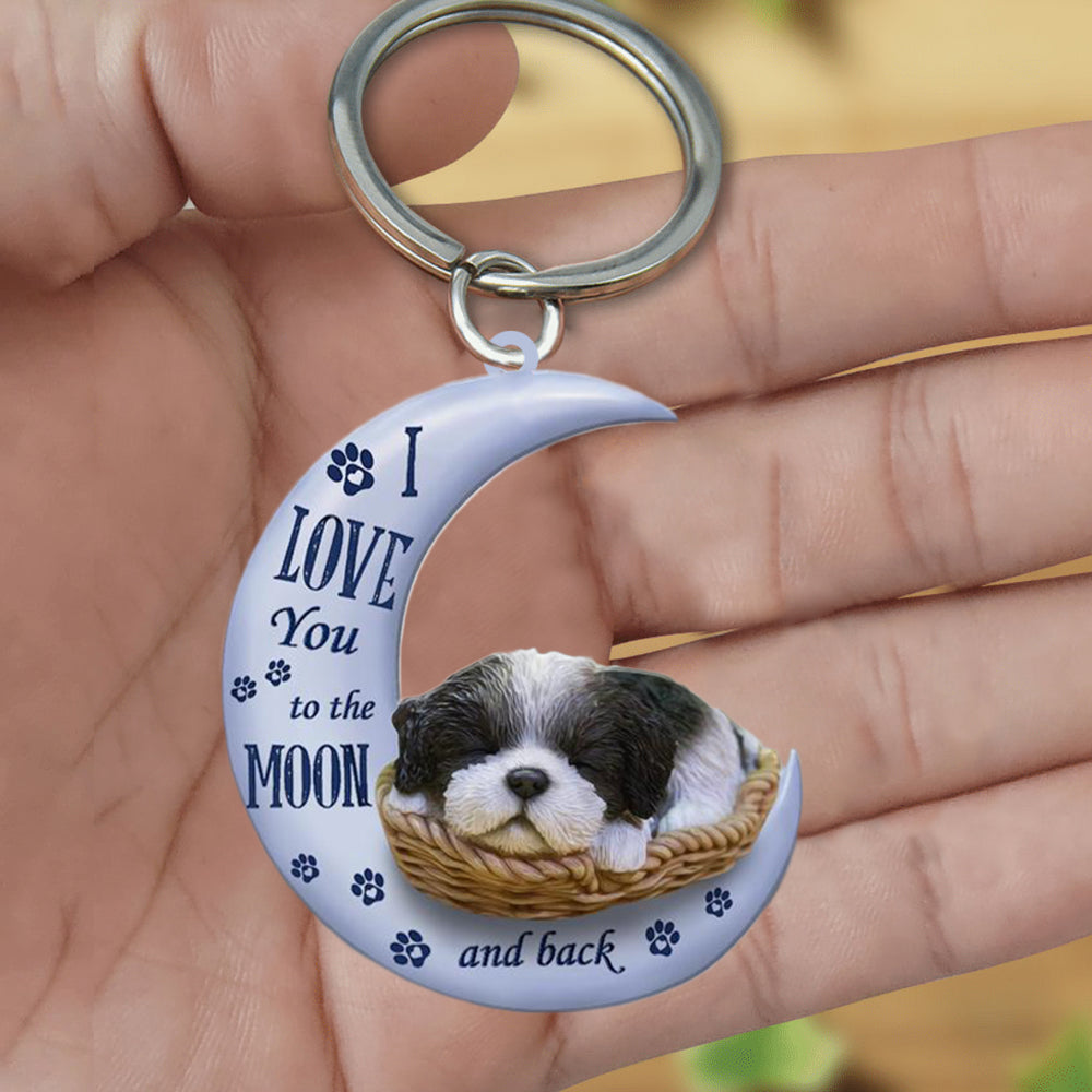 Black white shih tzu I Love You To The Moon And Back Flat Acrylic Keychain