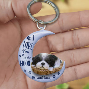 Black white shih tzu I Love You To The Moon And Back Flat Acrylic Keychain