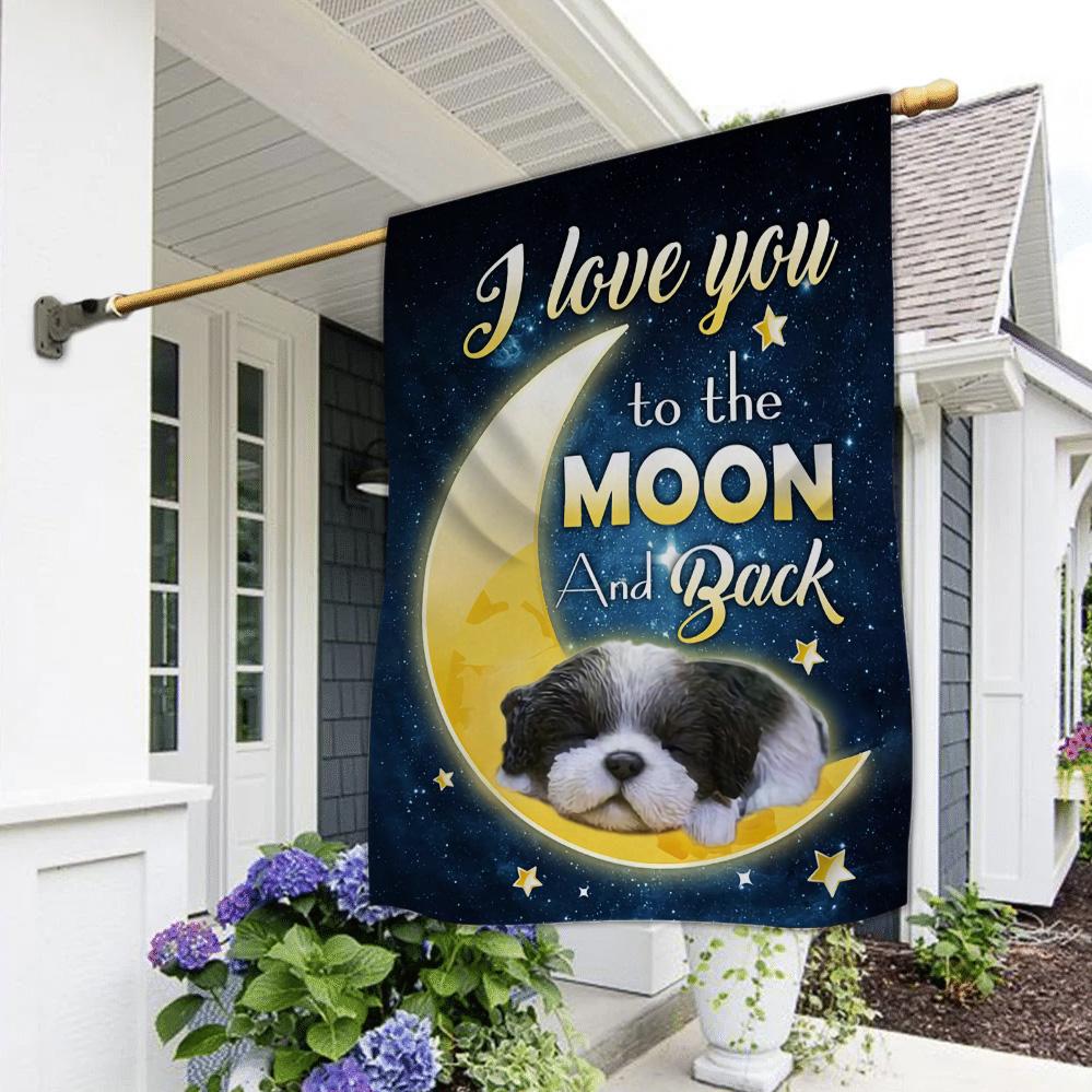 Black White Shih Tzu I Love You To The Moon And Back Garden Flag