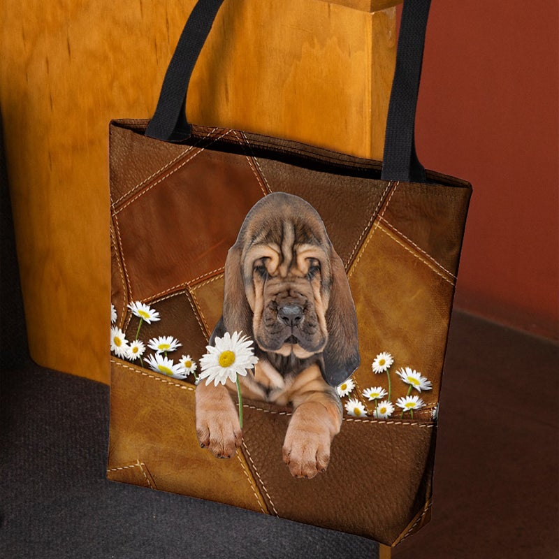 Bloodhound Holding Daisy All Over Printed Tote Bag