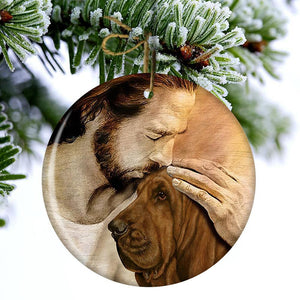 Bloodhound With Jesus Porcelain/Ceramic Ornament