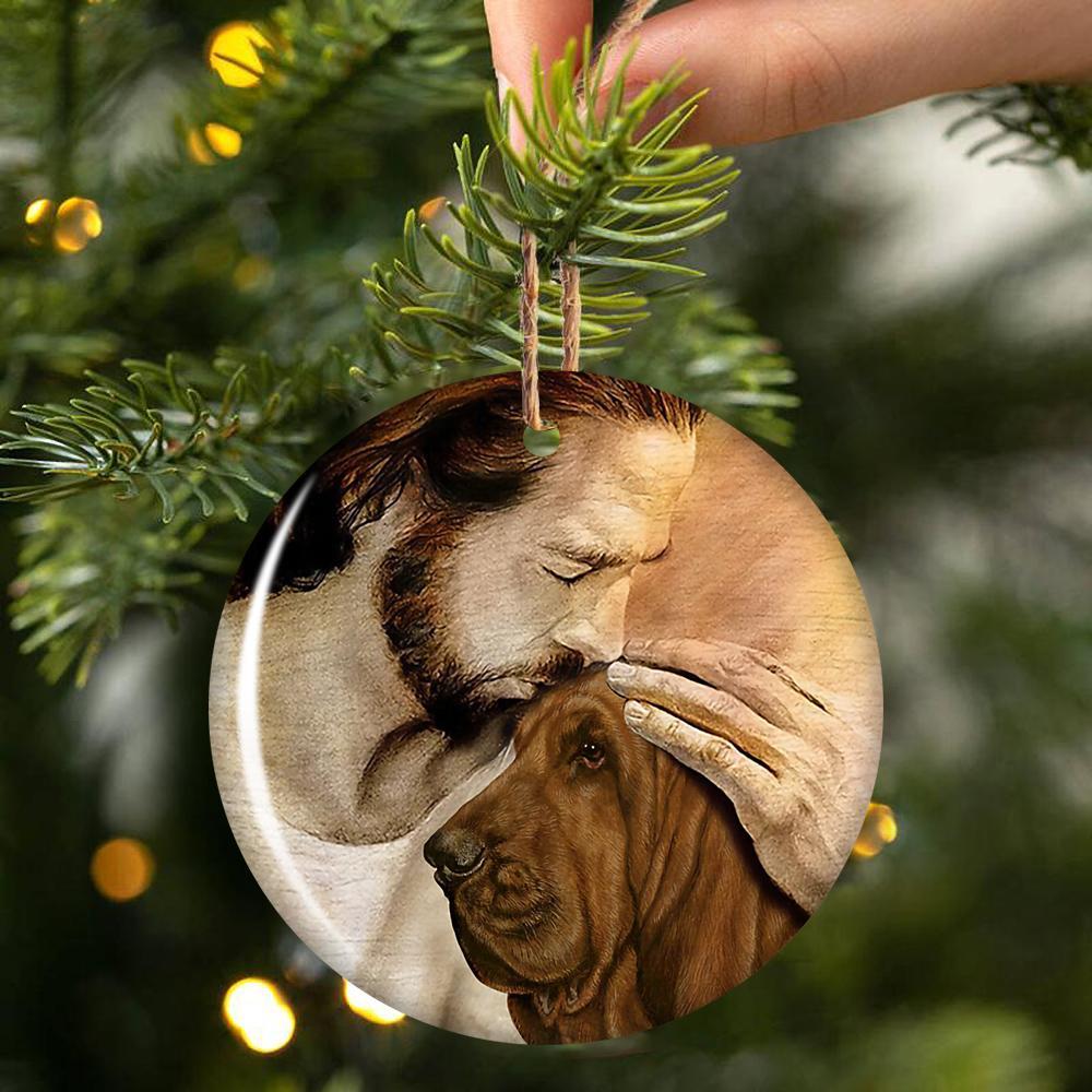 Bloodhound With Jesus Porcelain/Ceramic Ornament