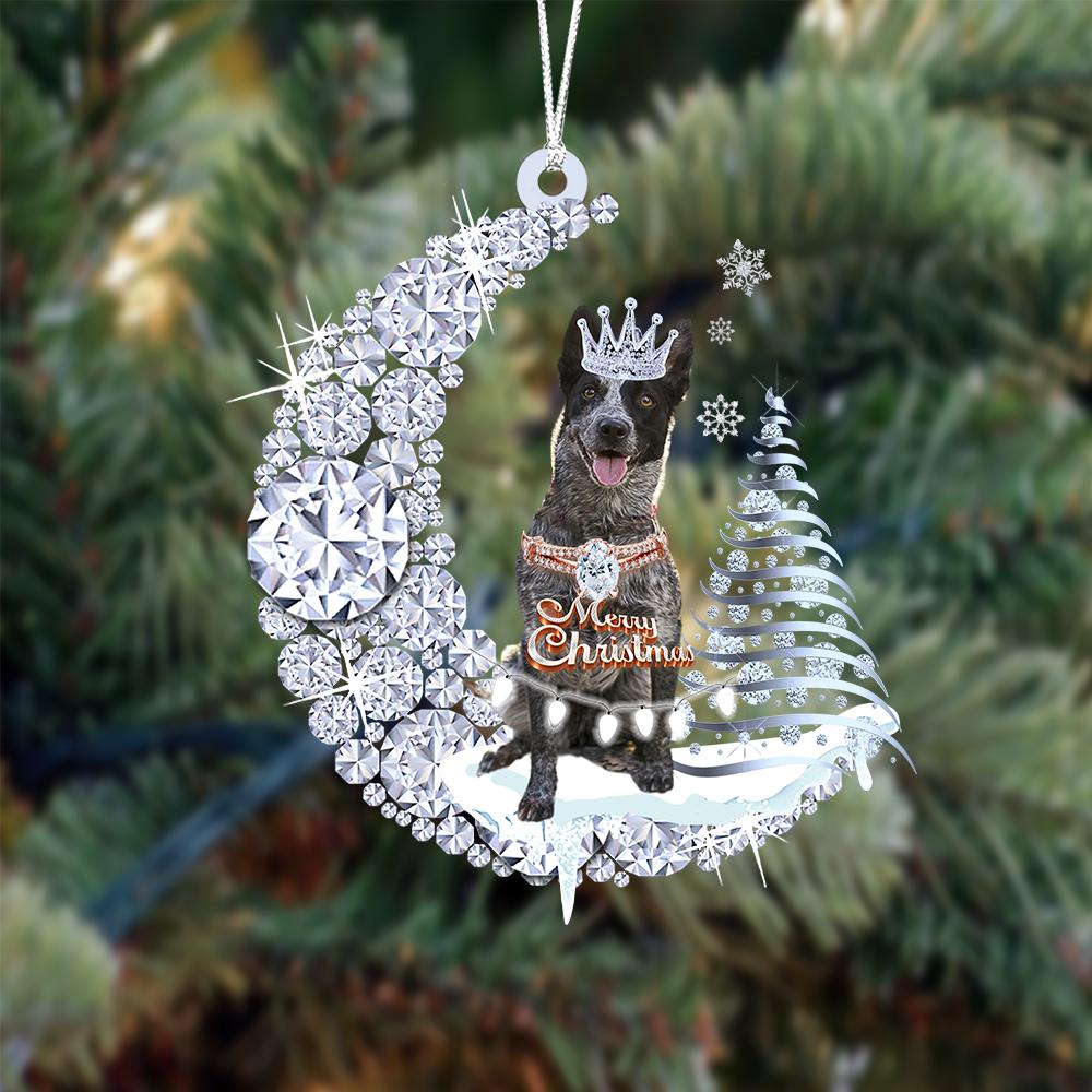 Blue Heeler Diamond Moon Merry Christmas Ornament