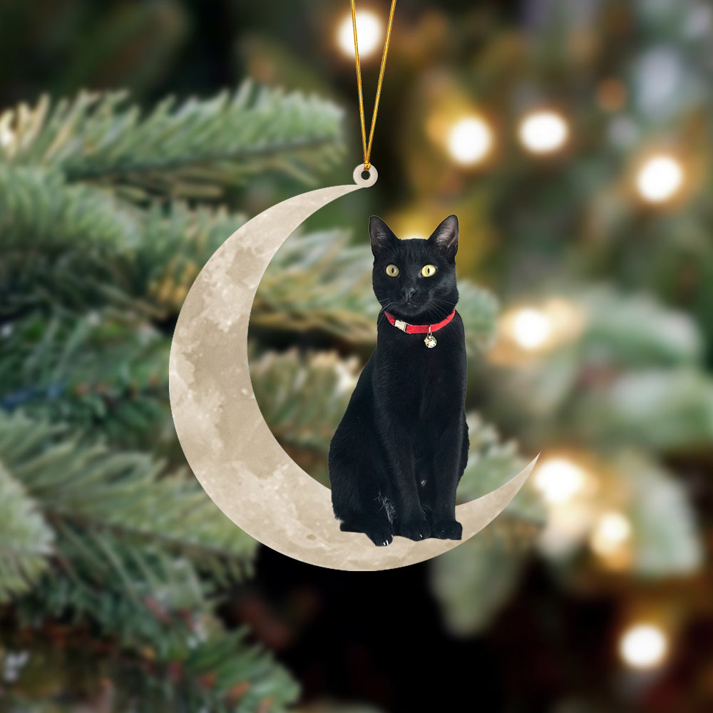 Bombay Cat Sits On The Moon Hanging Ornament