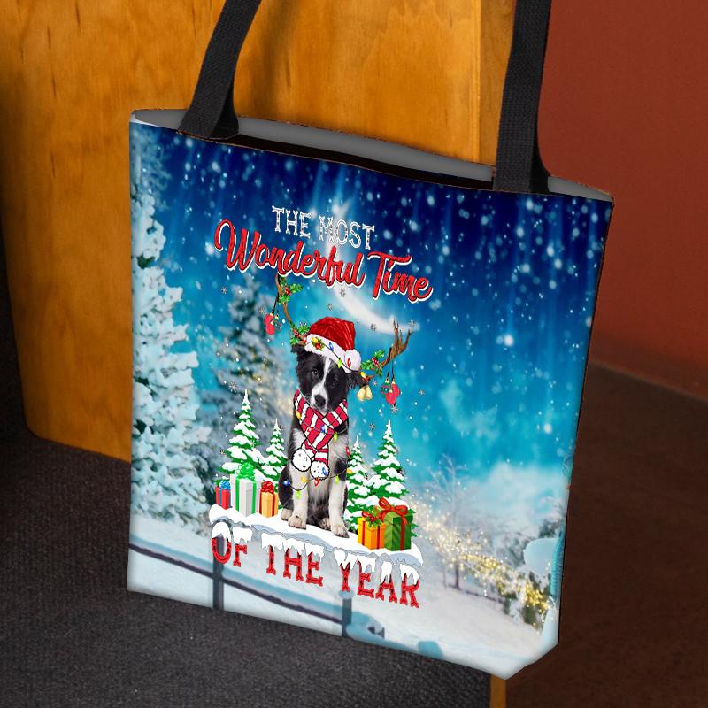 Border Collie Christmas Tote Bag