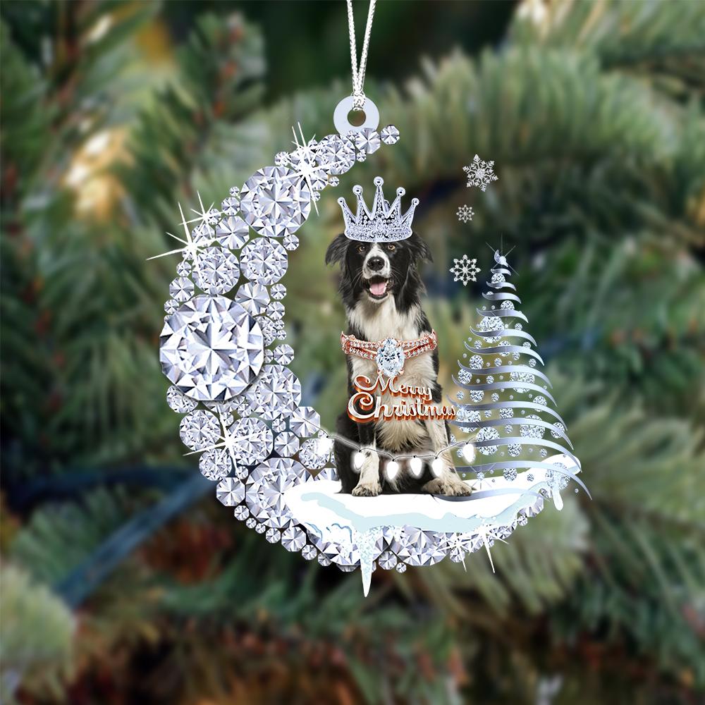 Border Collie Diamond Moon Merry Christmas Ornament